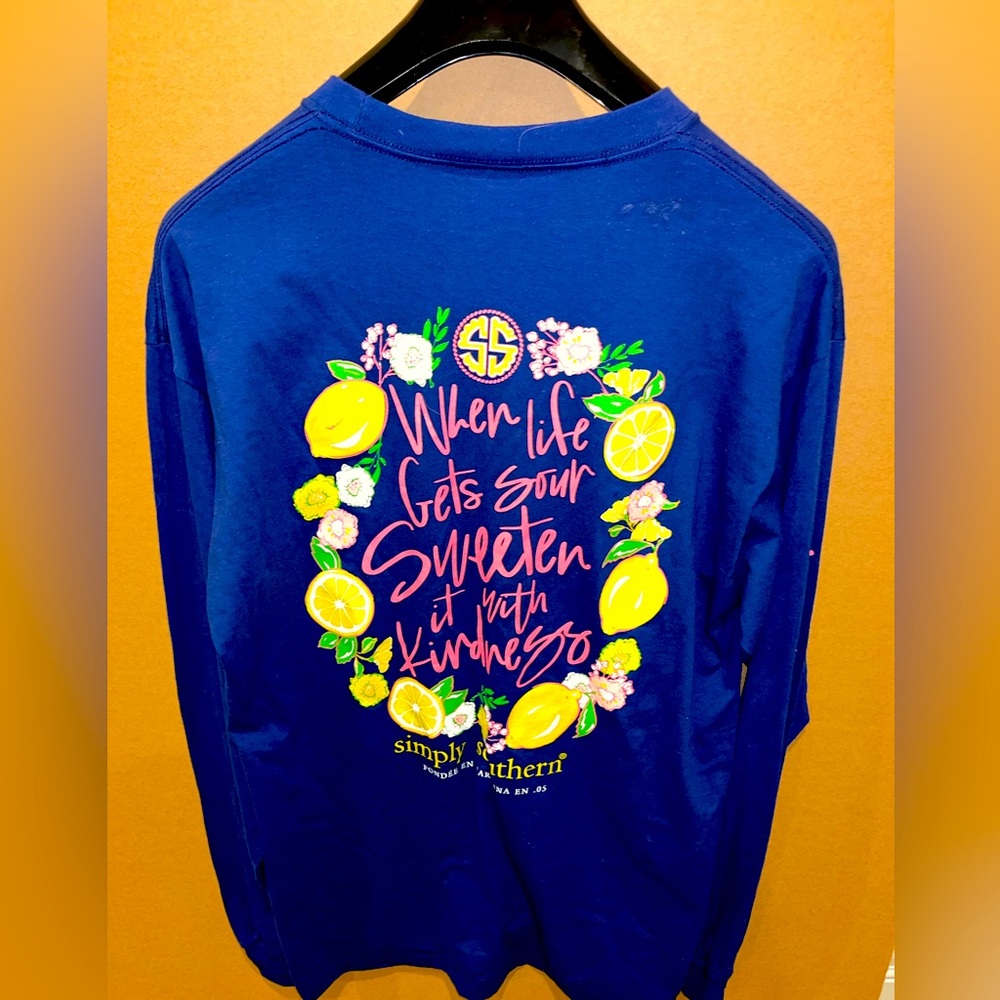 NWT Simply Southern Women’s Sz Large Midnight Blue L/S Sour Lemons SS New